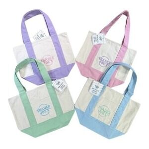 Lot 4 Trader Joes Mini Canvas Tote Bag Pastel Reusable Limited SOLD OUT NWT